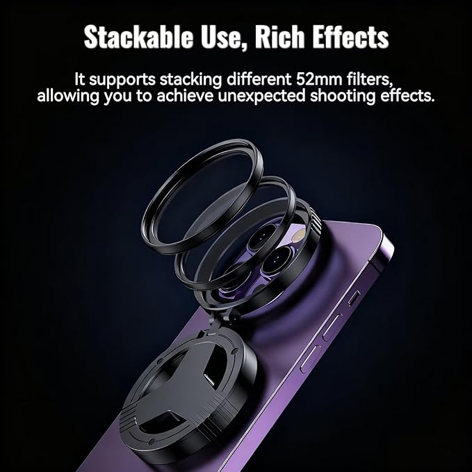 Magnetic CPL Filter for iPhone, 52mm Polarizing Filter, Circular Polarized Lens Filter with Foldable Stand, Rotatable Polarizer Filter Compatible with iPhone 17/16/15/14/13 and Smartphone