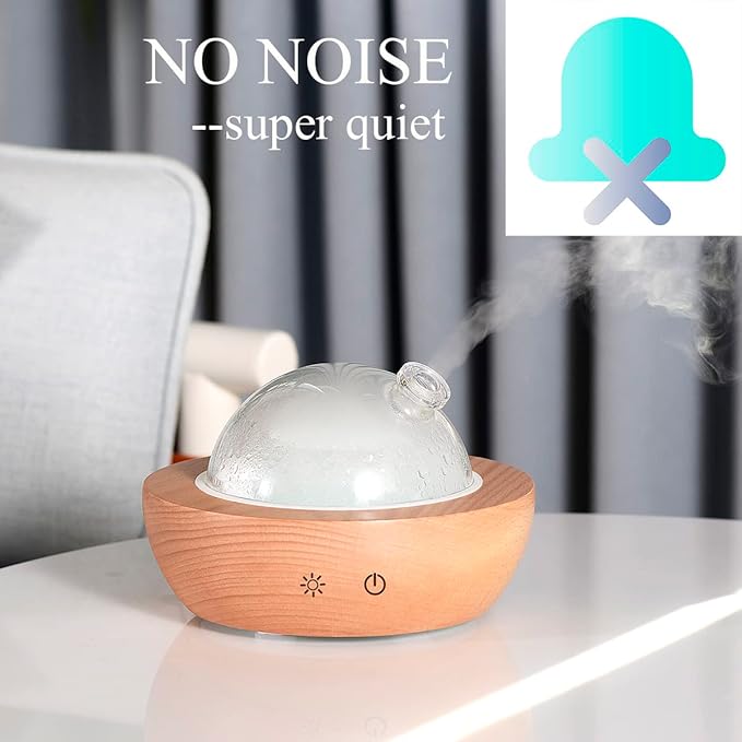 Glass Essential Oil Diffuser,Real Wood Base,The 2025 Upgrade Aromatherapy Diffuser,Aroma Diffuse Humidifier,LED Light in 7 Colors，Suitable for Home Office Bedroom（Non-Glass Reservoir）