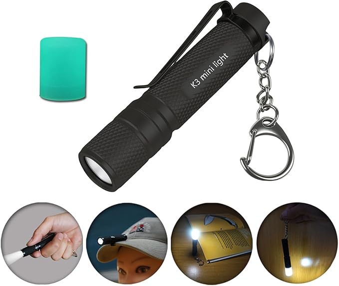K3 Mini Keychain Flashlight AAA Small Keychain Light Bright 150 Lumens with Diffuser Clip,Multipurpose Pocket Light as Candle Hat Lamp Camp Lantern for Everyday EDC Dog Walking Hiking Camping
