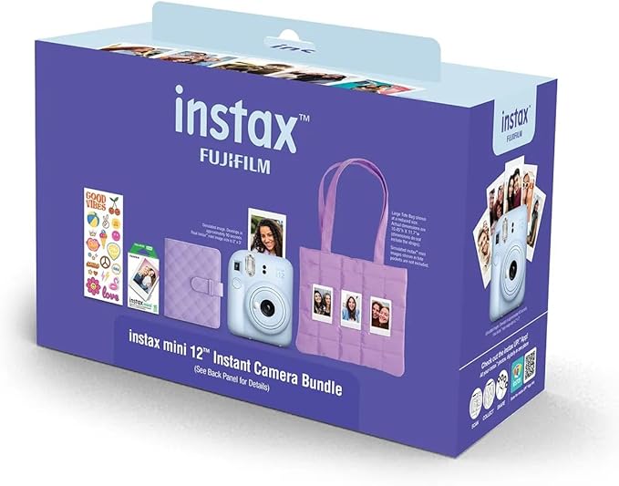 Fujifilm Instax Mini 12 Instant Film Camera All Included Holiday Bundle 2025 + Spray Art Instant Film 10 Exposures (Pastel Blue)