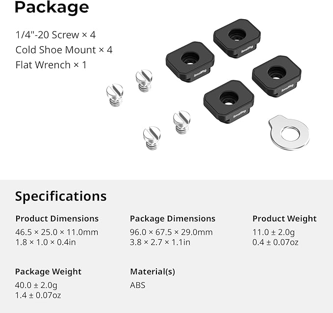 SmallRig Camera Mount Plate with Cold Shoe Mount (4pcs), Built-in N52 Magnet for Camera Cage Flash LED Monitor Microphone, for DJI Mic 2, with Four 1/4"-20 Screws and Flat Wrench