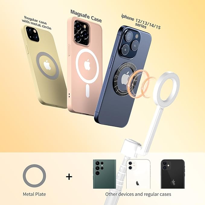 SEAJIC Magnetic Phone Tripod for iPhone 54" Selfie Stick Tripod with Remote and Metal Ring, Phone for Video Recording, Cell Phone Mount Stand for Cellphone (White)