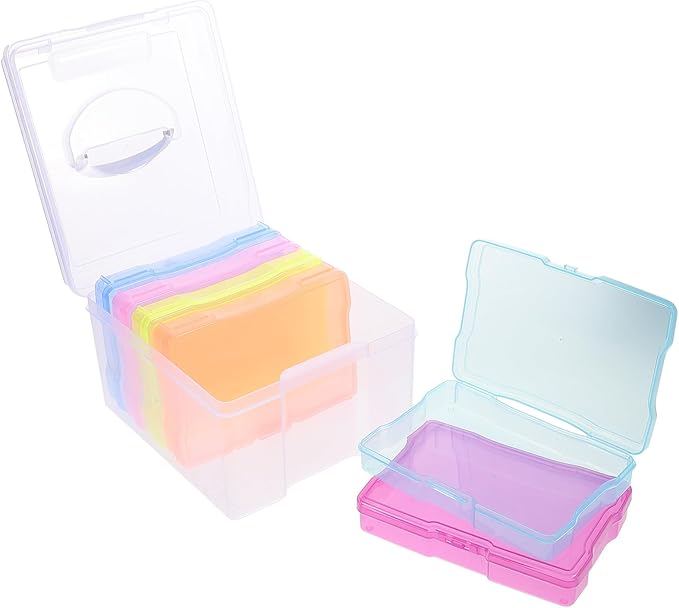 COOLHIYA 4X6 Photo Storage Box Organizer with Colorful Handles, Plastic Photo Keeper Case for Cards, Pictures, and Craft Supplies, 6pcs Multi-Functional Storage Container for Home and