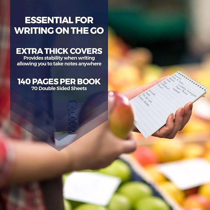 The Pocket Notebook – Spiral Notebook, Blank Cover Writing Pad, Field Book for Reporters, Journalists, & Law Enforcement, 70 Gregg Ruled Sheets, Top Bound – 3.75 x 6 Inches, 140 Pages (Pack of 12)
