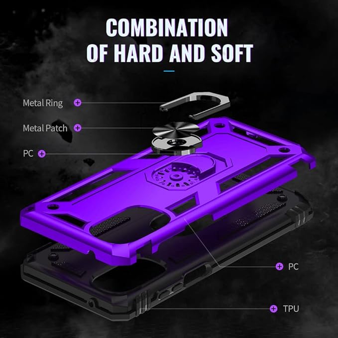 Androgate Moto G Stylus 2022 4G Case - Military-Grade Metal Ring Kickstand, 15ft Drop Tested, Shockproof with HD Screen Protector, Purple