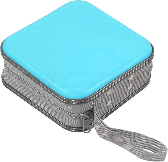 Car CD Case, 48 Capacity Hard Plastic & Non-Woven Fabric Vehicle DVD Case Holder with Zipper, Portable Automotive Disc Wallet Storage Organizer Binder for Travel, Universal Fit (Sky Blue)