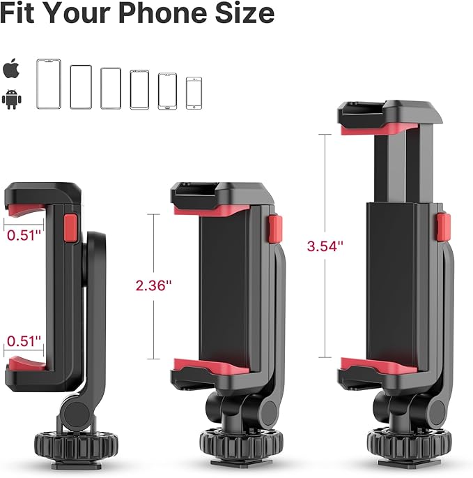 ULANZI ST-06S Phone Tripod Mount, Universal Smartphone Mount Adapter with 2 Cold Shoe, 360° Rotates Adjustable Cell Phone Clip Clamp Holder, Compatible with iPhone 17/16/15, Samsung Galaxy Cell Phones