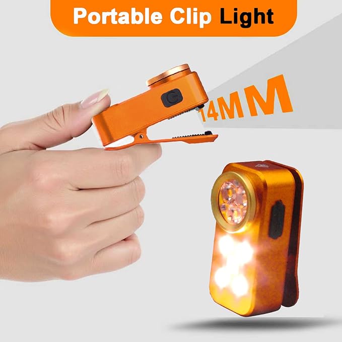 Rechargeable EDC Flashlight, Mini LED Flashights, 500 Lumens Portable Clip EDC Light, Pocket Flashlights, Magnetic Small Keychain Flashlight for Signaling, Camping, Emergency (Orange)
