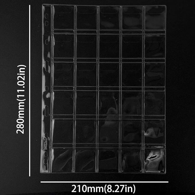 300 Pockets Coin Binders Pages - 1.38 inch Holders 10 pcs Loose-Leaf Sheets Acid-Free Collection Holders for Medallion Coin Stamp Currency Collecting Supplies 35x35mm / 1.38x1.38 inch CS03230