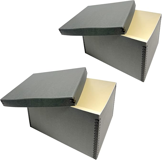Lineco Record Storage Box 12x15x10 inch. Extra-Durable Filing Archival Cartons for Long-Term Storing of Important Documents, Papers, Photos or Prints. Acid-Free Gray Boxboard, 2 Pack