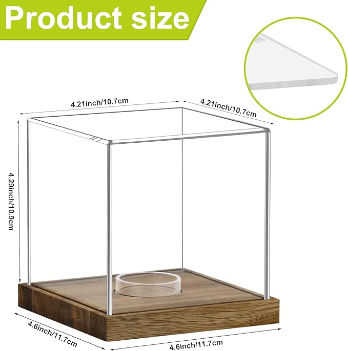Hooqict Softball Display Case Clear Acrylic Ball Holder UV Protected with Wood Base Stand, Softball Case Display Box Championship Square Box for Golf Tennis Game Ball Baseball