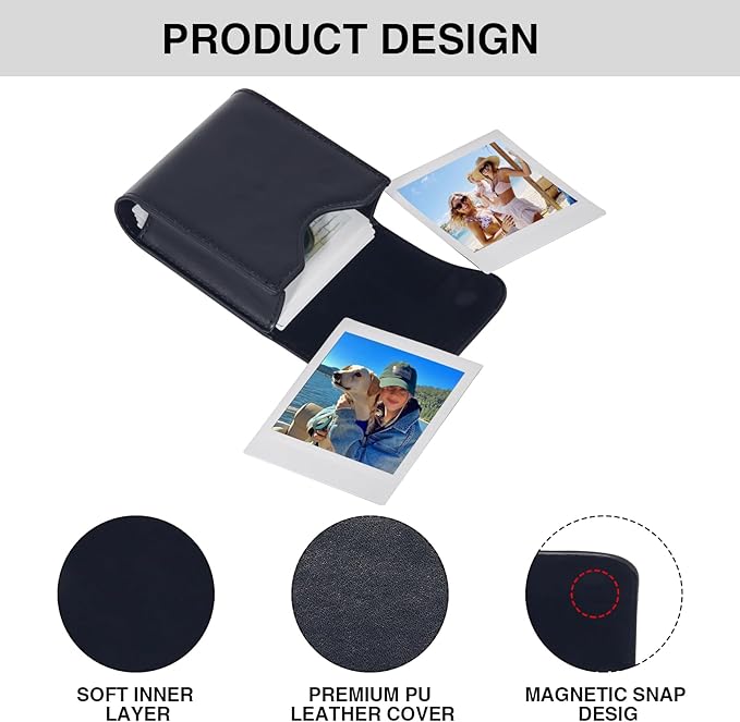 WOGOZAN Square Photo Album for Fujifilm Instax Square SQ1 SQ40 SQ20 SQ10 SQ6 SP-3 Instant Camera 2.9x3.4 Inch Films, SQ Photo Pouch Bag with Soft PU Leather Material and Magnetic Snap Design (Black)