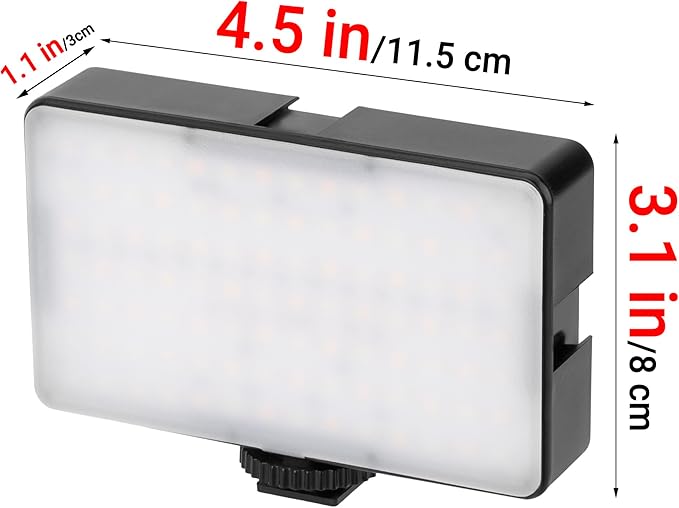 Tri-Color Camera Video Light - Compact hot Shoe Mounted LED Light with stepless dimming for Live Streamers, Photographers, Short Video Makers