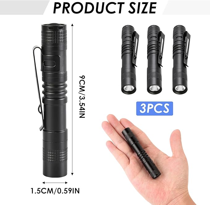 Mini Flashlight, AAA Small Pen Light with Clip, Portable 500lm Pocket Pen Flashlight for Inspection Repair Outdoor Emergency (3 Pack, Black, 3.5")
