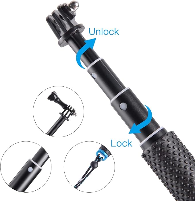 19” Short Extension Selfie Stick Compact Handle Grip Adjustable Waterproof Monopod Pole Compatible with GoPro Hero 13 12 11 10 9 8 7 6 5 AKASO DJI Osmo Action Camera(Mini Size)