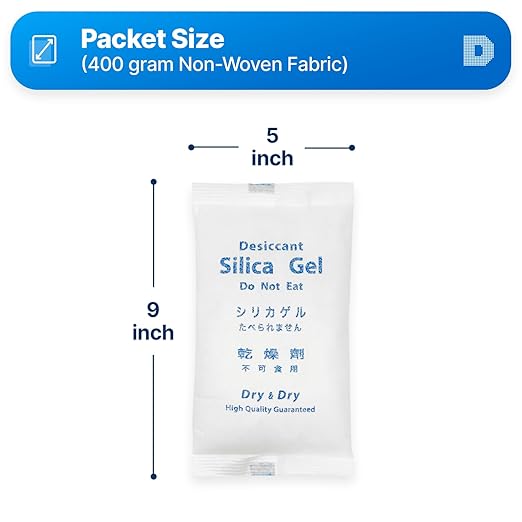 Dry & Dry 400 Gram [50 Packet] Silica Gel Packets, Desiccant Packs, Silica Gel - Rechargeable Silica Packets, Silica Gel Packs