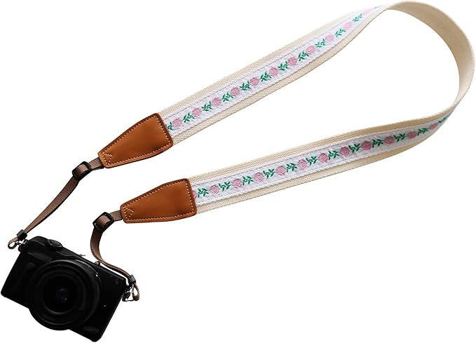 Original Design Personalized Adjustable Camera Strap Embroidery Small Flowers On White, Fit for Canon Nikon Sony Olympus Interchangeable Lens Digital Camera/DSLR etc.