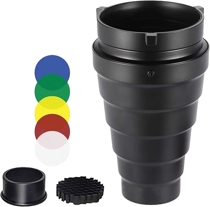 Metal Conical Studio Snoot Kit with Honeycomb Grid and 5pcs Color Filters for Bowens Mount Studio Strobe Monolight Photography Flash
