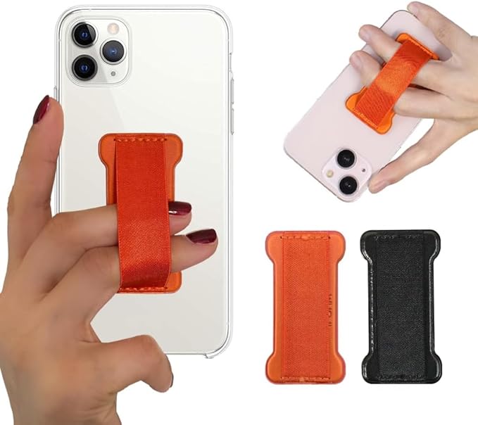Finger Strap Phone Holder - Ultra Thin Anti-Slip Universal Cell Phone Grips Band Holder for Back of Phone -2Pack（Black+Orange）