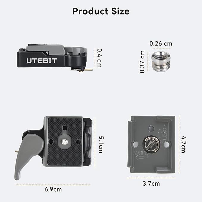 UTEBIT 323 RC2 Quick Release Plate, Aluminum Alloy Rapid Adapter with 1/4" and 3/8" Camera Screw Tripod Mount Plate Fit Only for Manfrotto Tripod (Grey)