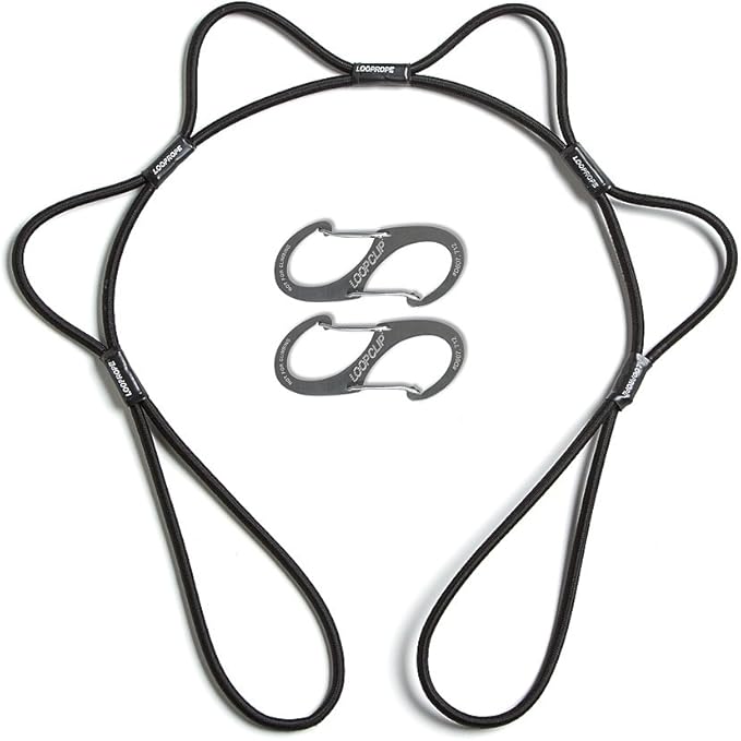 LoopRope | Bungee Cord Tie Down System | Adjustable Cargo Strap | Knot Free | Truck, RV, ATV, Camping,Outdoor Accessory, Multipurpose | Loop, Clip and Go | 3 Feet | Black