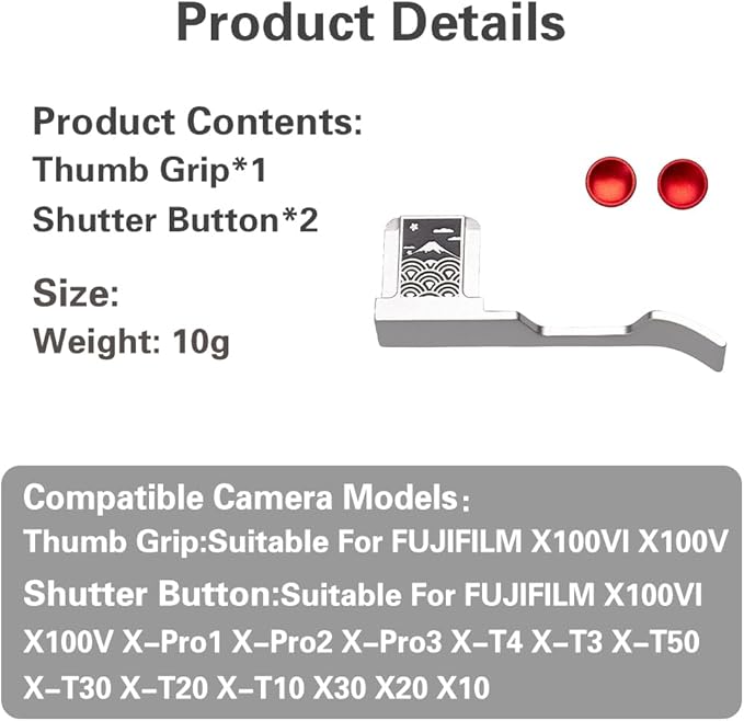 Metal Thumb Grip with Hot Shoe Cover for Fujifilm X100V/X100VI Sea of Clouds Pattern Camera Hot Shoe Thumb Hand Grip (Finger Grip Kit - Aluminum)