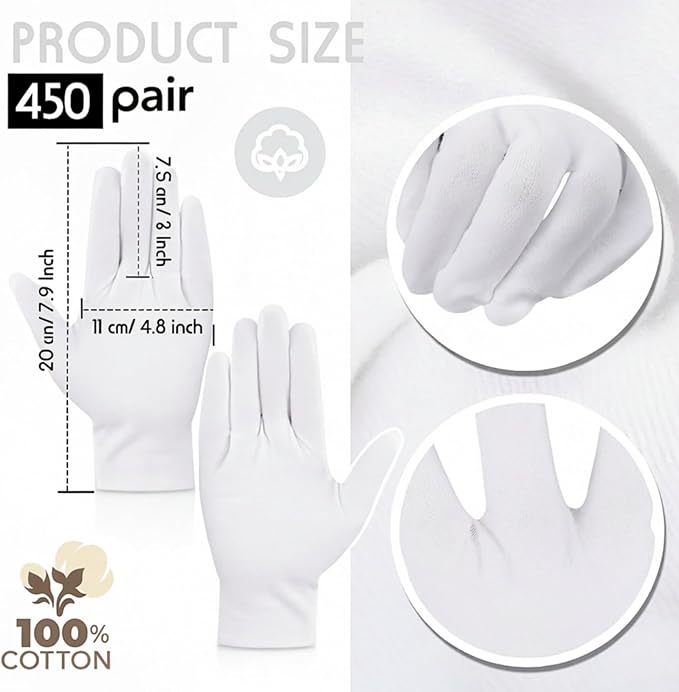 Jecery White Cotton Gloves Bulk Pack Moisturizing Overnight Dry Hand Eczema Thin Inspection Liner for Jewelry Coin Collection