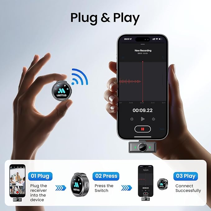 Mini Microphone for iPhone 17/16/15-7/Android/Tablet,Lavalier Wireless Microphones with Dual Receivers, DSP Noise Cancellation,Magnetic Clip,18H, Ideal for Video Recording,Podcast,Interviews, Gifts