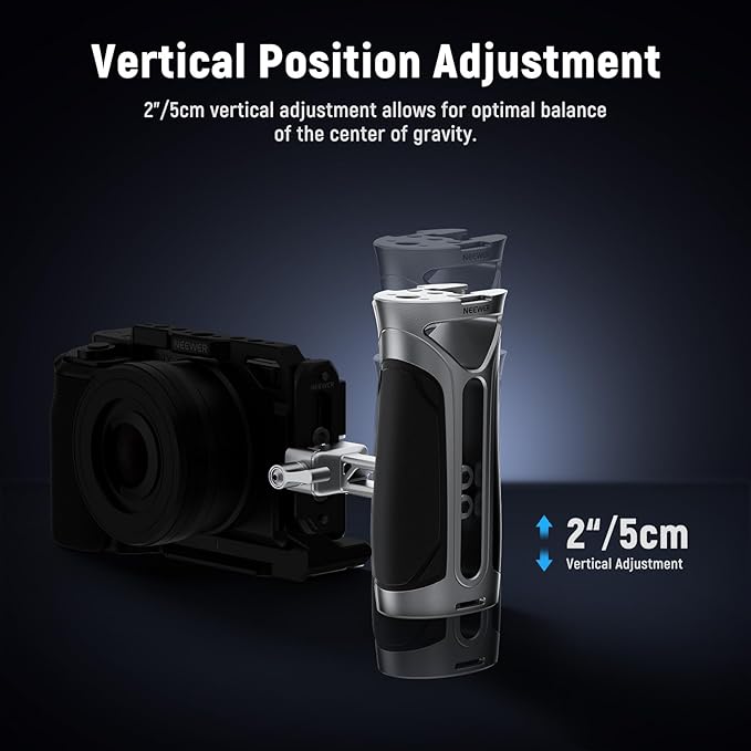 NEEWER Side Handle with NATO Clamp, Aluminum Alloy Quick Release Side Handgrip with 1/4" & 3/8" Threads, Cold Shoe, 2"/5cm Vertical Adjustment, Compatible with SmallRig Camera Cage, Silver, CA125