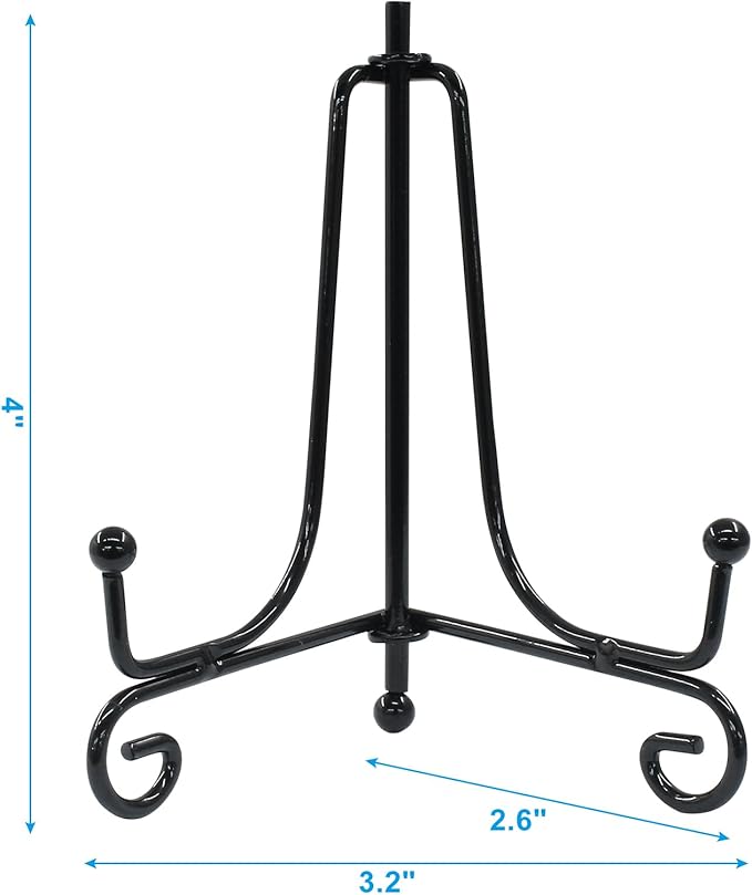 Hordion 2 Pack Plate Stand, 4 Inch Black Iron Easel Photo Display Stand Plate Holder for Picture Frame Book Tabletop Art Platter