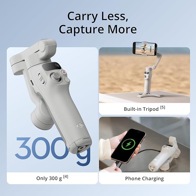 DJI Osmo Mobile 7 Gimbal Stabilizer for iPhone, Android, Built-in Tripod, Ultra-Light, Comfortable Grip, 3-Axis Phone Gimbal, ActiveTrack 7.0, ShotGuides, One-Tap Edit, 10hrs Use, with Tracking Kit