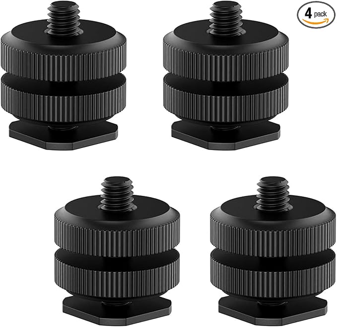 Camera Hot Shoe Mount (4 Pack) to 1/4"-20 Tripod Screw Adapter Flash Shoe Mount for DSLR Camera Rig