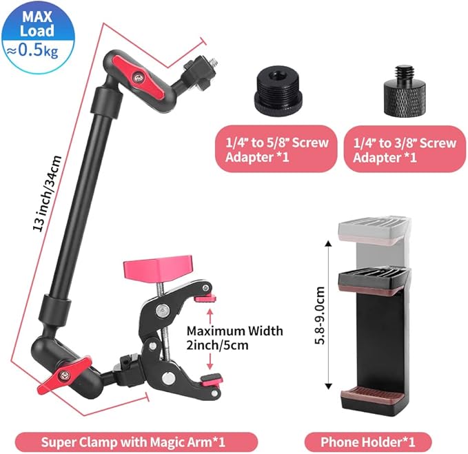 13" Adjustable Magic Arm with Super Clamp Camera Mount & 22" Adjustable Magic Arm with Super Clamp Camera Mount