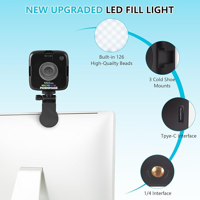 RGB Video Lights, Portable Camera Lights, LED Camera Light with Quick Release Cold Shoe Adapter and Clip, RGB Small Lamp, 3000-9000K 360° Full Color Photography Lighting for Camera, Black