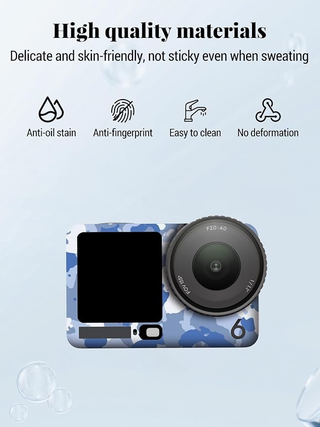 ZBAGUG for DJI Action 6 Skin Full Body Wrap, Anti-Scratch Waterproof Protective Sticker, Full Coverage Action Cam Wrap, for DJI Action 6 Accessories, Camouflage Blue