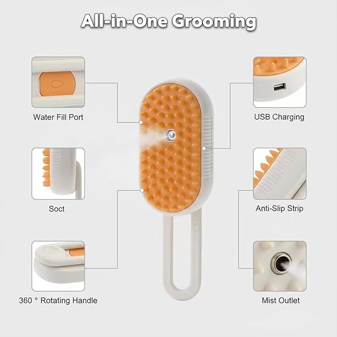4 in 1 Cat Steam Brush for Shedding, Rechargeable Steam Pet Brush for Dog and Cat, Anti-Static, Massage, Cleaning, Shedding & Combing All In One!(Brown)