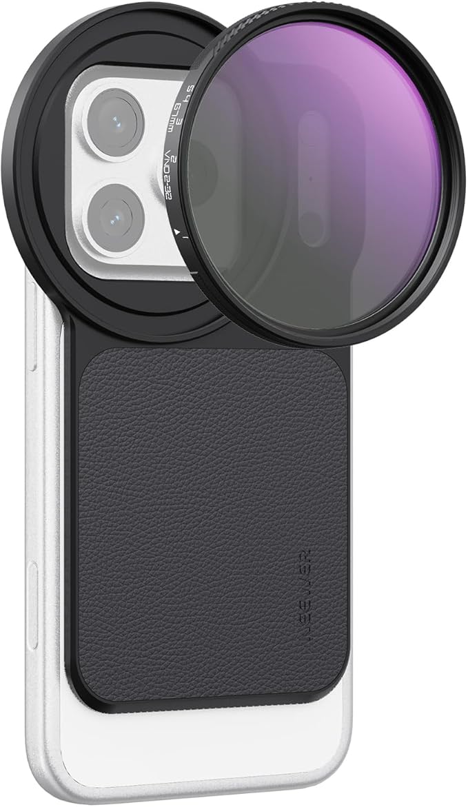 NEEWER 6.3" Magnetic Phone Lens Filter Mount Adapter Backplate Accessories with 67mm Variable Neutral Density Filter (ND 2-32) Compatible with MagSafe iPhone 12/13/14/15/16/17 & Pro Versions