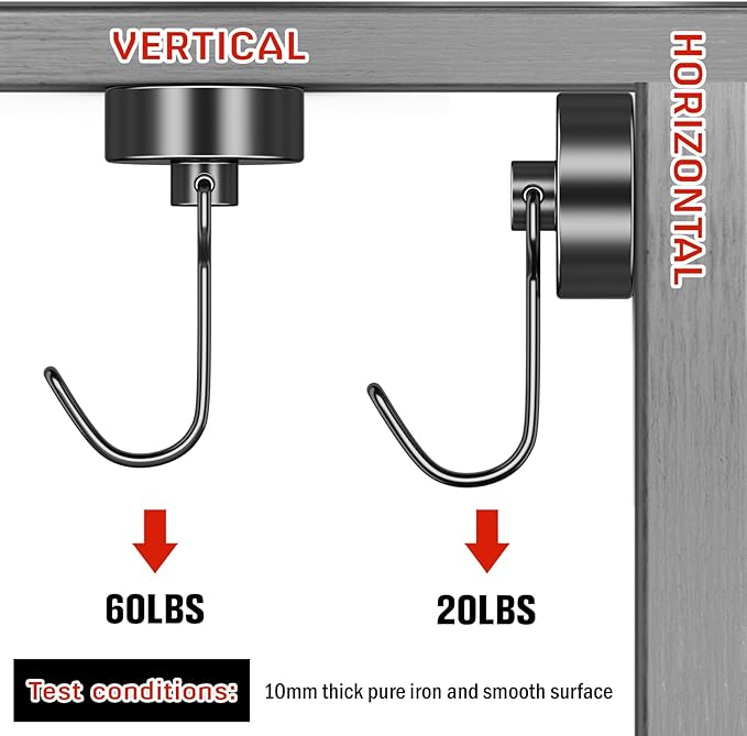 FINDMAG Strong Magnetic Hooks, 60lb+ Magnetic Hooks for Cruise Cabins, Rare Earth Magnet with Hook for Fridge, Magnetic Hook for Hanging Heavy Duty, Magnetic Hangers for Locker, Toolbox, Wall, Home