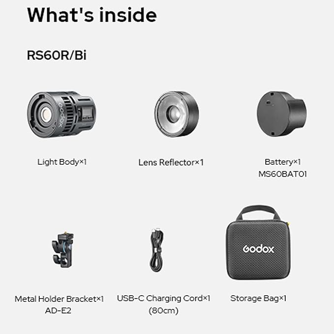 Godox RS60R RGB LED Video Light,Mini Size 60W Power,CCT/HSI/RGBW/FX Mode,with Detachable Battery,Support E27 Socket/USB/NPF/V-Mount Battery Power for Photographers,Filmmakers,Studios