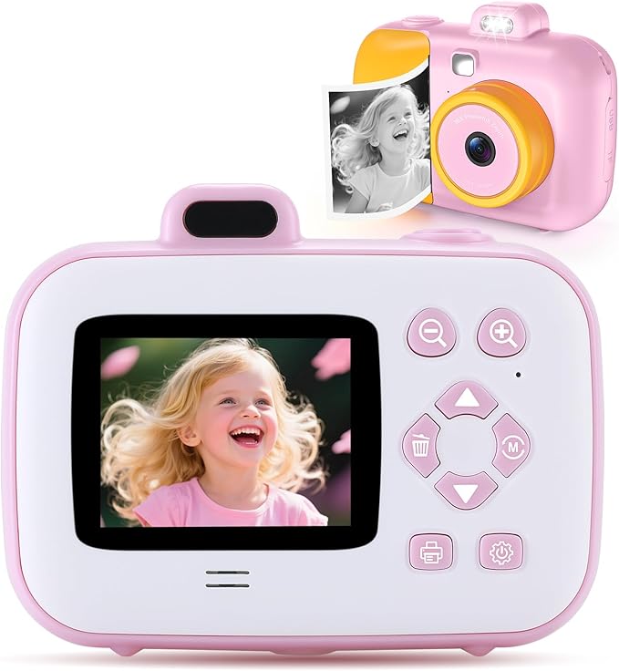 Instant Camera for Kids with Print Paper, 1080P HD Kids Camera Instant Print, Kid Toys for Ages 5-7, Birthday for Girls
