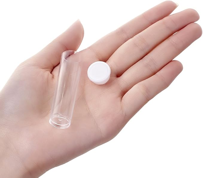Craftdady 50pcs Transparent Clear Plastic Empty Storage Tubes Bead Container Set Test Bottles Organizers Boxes with Lid, 2.16x0.59 (55x15mm)