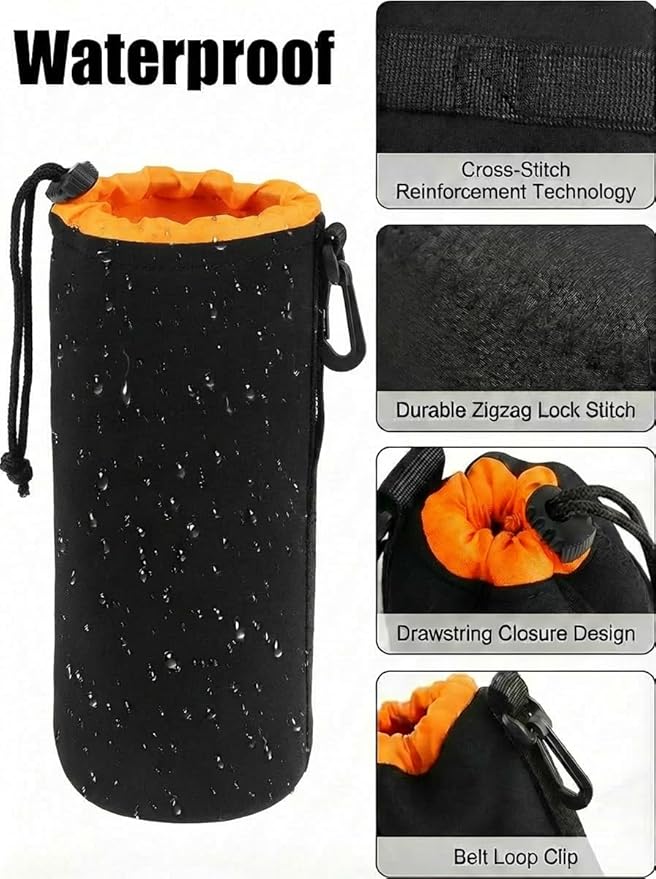 AIToWisely 4 Pack Camera Lens Pouch Set (Small, Medium, Large, X-Large), Thick Protective Neoprene Bags with Drawstring Design, Soft Plush Interior for Canon, for Nikon, for Sony DSLR Lenses (4 Sizes)