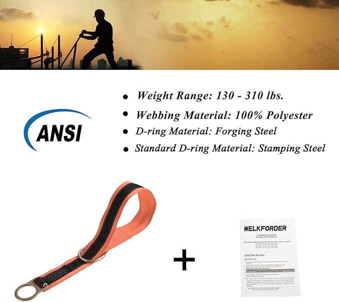 4-Foot Cross Arm Strap with Large and Standard D-Rings Pass Thru Safety Anchorage Connector ANSI Complaint Persoanl Fall Arrest System(PFAS)