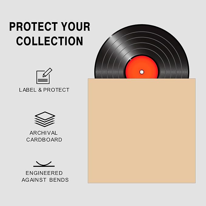 20PCS Brown 12-Inch LP Vinyl Record Jackets, 350gsm Cardboard Sleeves with No Center Hole, Blank Album Covers for 33 RPM Storage & Protection, Thick LP Jackets for Record Storage