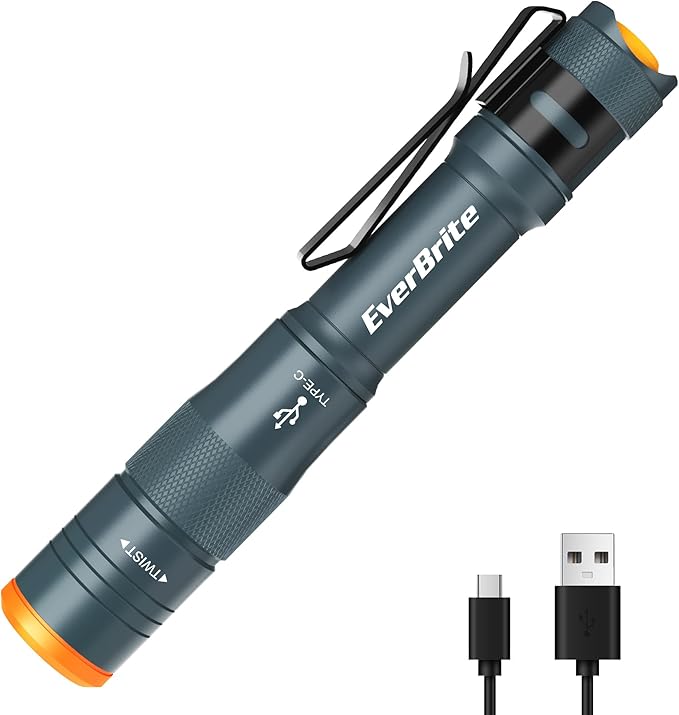 EverBrite Mini Pen Light, Rechargeable Pocket Pen Flashlight with USB C Cable, 4 Light Modes, 300 Lumens Small Flashlight with Clip for Inspection, Repair, Outdoors, Emergency, Deep Blue