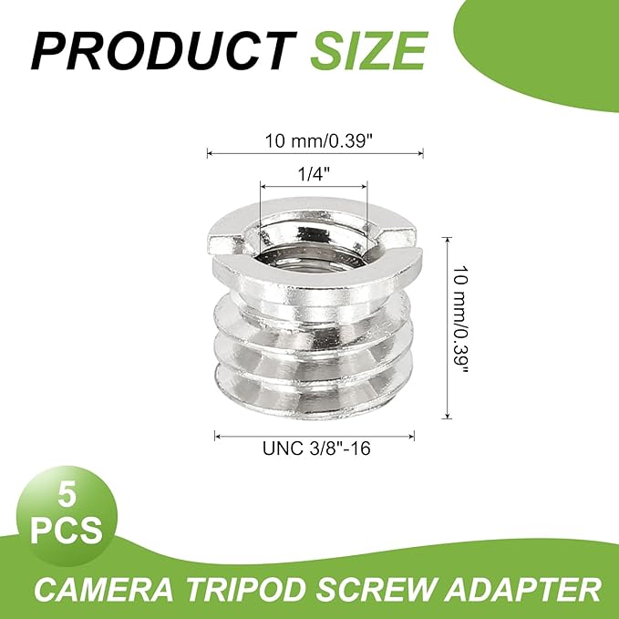 PATIKIL 1/4" Female to 3/8" Male Convert Screws Adapter, 5 Pcs Tripod Thread Adapter Mount for Camera Monopod Video DSLR SLR Mic Stand, Silver