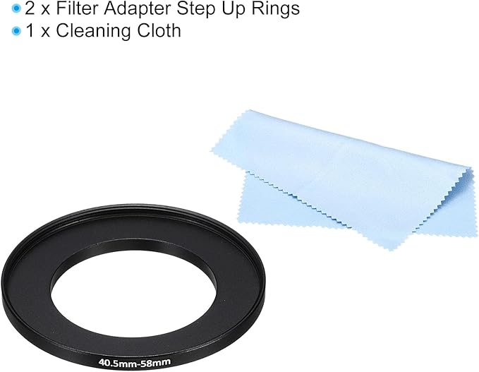 PATIKIL 40.5mm-58mm Metal Step Up Ring with Cleaning Cloth, 2 Pack Camera Lens Filter Adapter Ring Aluminum Filter Adapter Ring for Camera Lenses Hood, Black