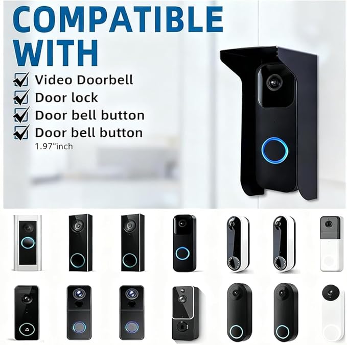 YJNBEST Metal Doorbell Cover Weatherproof, Doorbell Rain Cover, Anti Glare Sun Shade, Compatible for Blink/Ring Pro2/Arlo/Wyze/Google Nest/Reolink Video Doorbell, Black