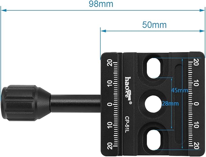 Haoge CP-51L 50mm Screw Knob Clamp Adapter Mount with Long Arm for Quick Release QR Plate Camera Tripod Ballhead Monopod Ball Head Fit Arca Swiss