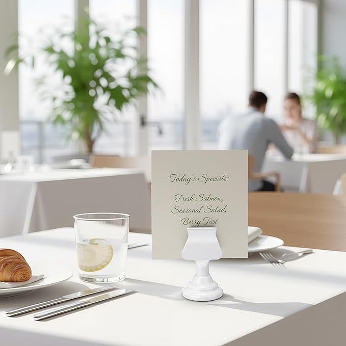 Kathfly 24 Pcs Metal Table Number Holders 1.7 inch White Mini Place Card Holders Bulk Harp-clip Table Sign Stands Card Holder Display Picture Memo Notes Menu for Weddings Restaurants Birthday Decor